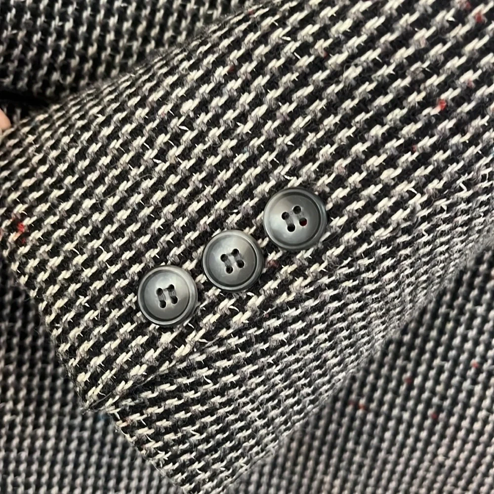 VINTAGE BANNER MENS TWEED BLAZER JACKET GRAY BLACK WHITE SIZE 40R